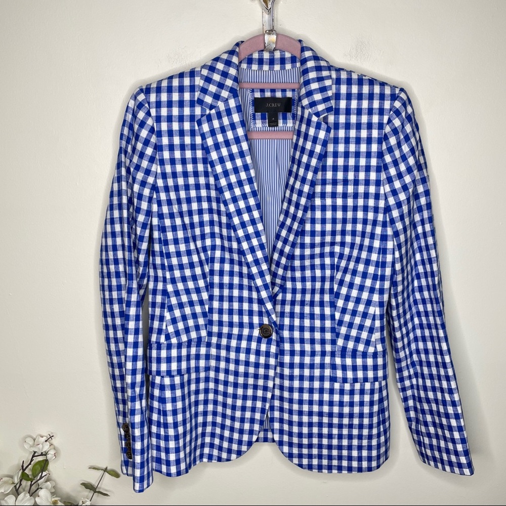 J. CREW Campbell Blazer Blue Gingham White {K42}